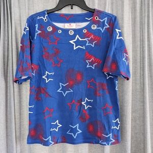 Quacker Factory Shirt Women's M Patriotic Red White Blue Novelty Grandmacore